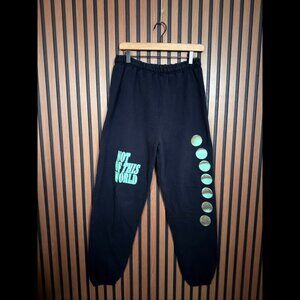 Sweatpants Large Black Fleece Joggers ‘Not of This World’ Moonlight